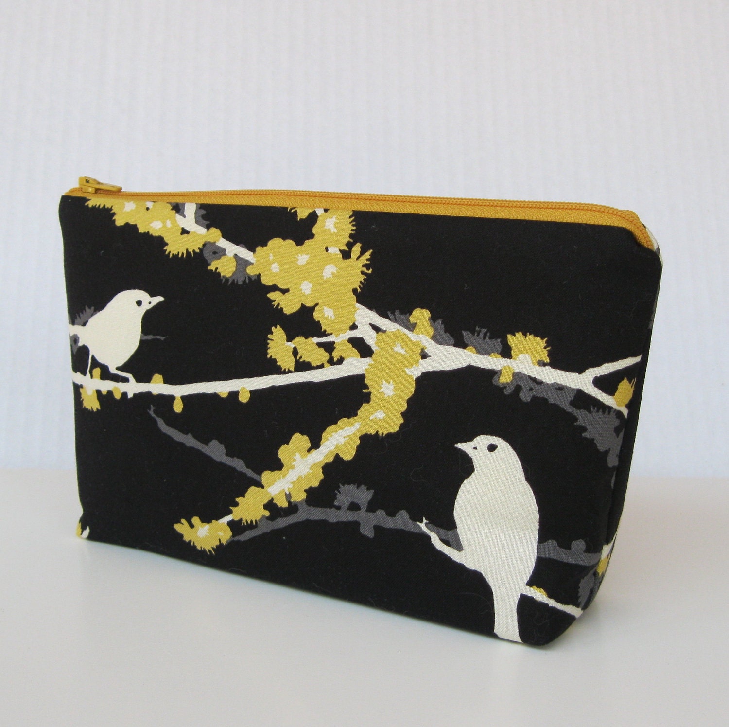 Fabric Zippered Pouch Clutch Bag - Sparrows in Cavern - Aviary Collection - READY TO SHIP