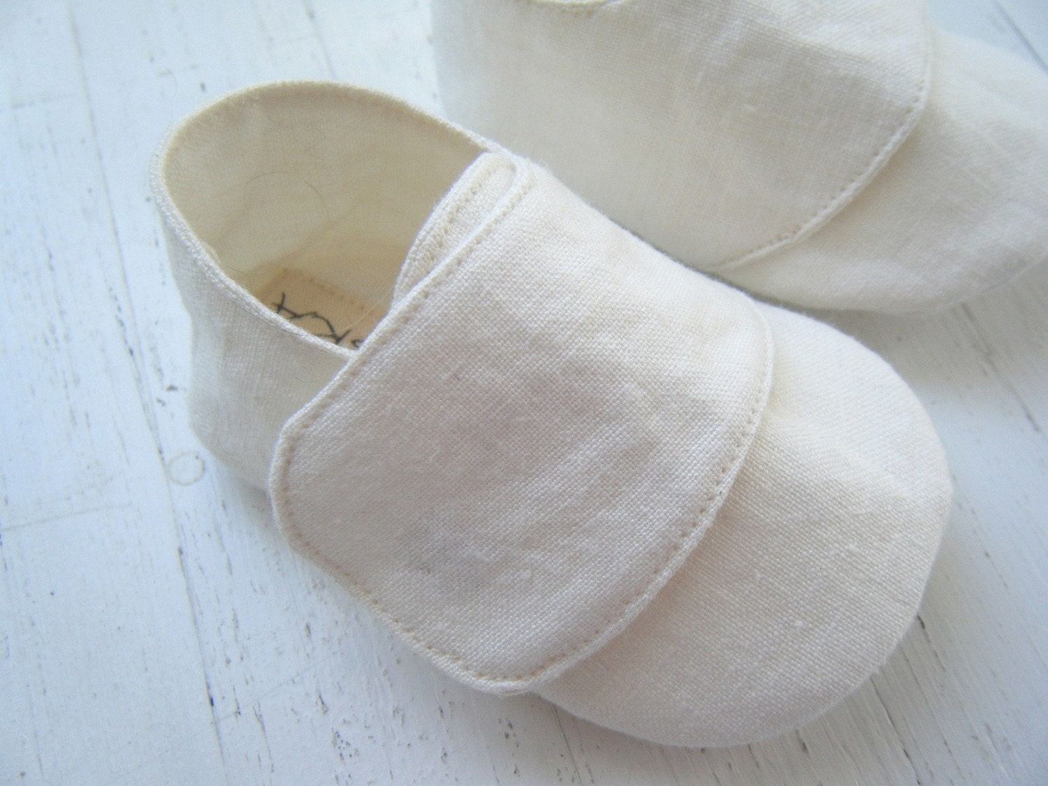 Organic Baby Shoes, Unisex, Ivory Hemp Linen, Natural Baby, Eco Fashion, Bobka Shoes by BobkaBaby