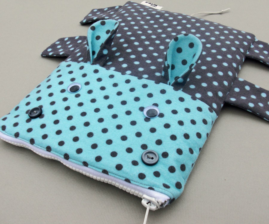 Bolsa de fralda Zipper - presente do bebê - Bolsa Hipopótamo - Baby Boy: azul e cinza de bolinhas mordida Hippo