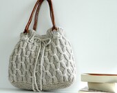 SALE OFF 20%, Knitted Bag, NzLbags - Beige-Ecru Knit Bag, Handbag - Shoulder Bag, Leather Strap Nr-0190