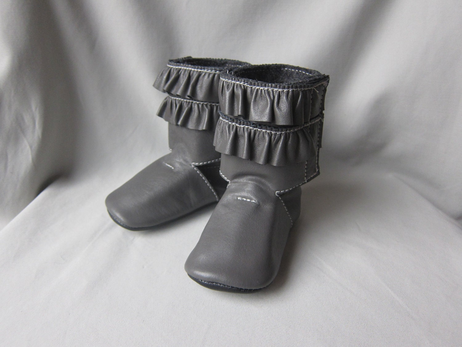 Baby Boots Shoes Ruffled Boot Gray Leather