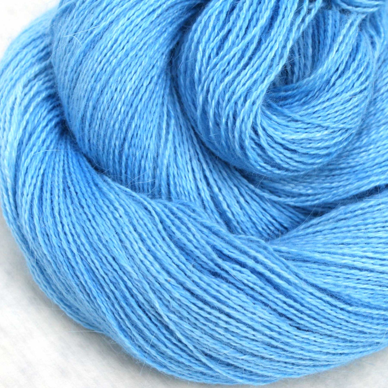Hand Dyed Angora Silk Laceweight Yarn - Clear Skies