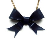 Patent Gloss Navy Blue Bow Necklace
