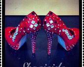 Red Bling Rhinestone Custom heels One of a Kind
