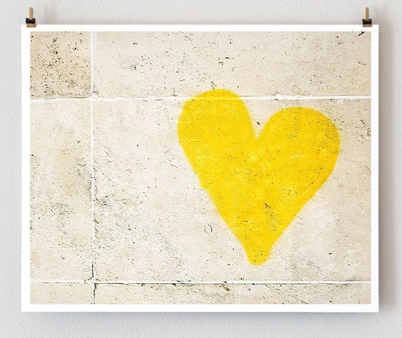 Paris Graffiti, Yellow Heart Art -- Paris Photography, French Art Prints, Heart Wall Art