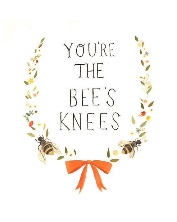 Hand-lettered Typography Art from The Black Apple - The Bee's Knees Print 8x10