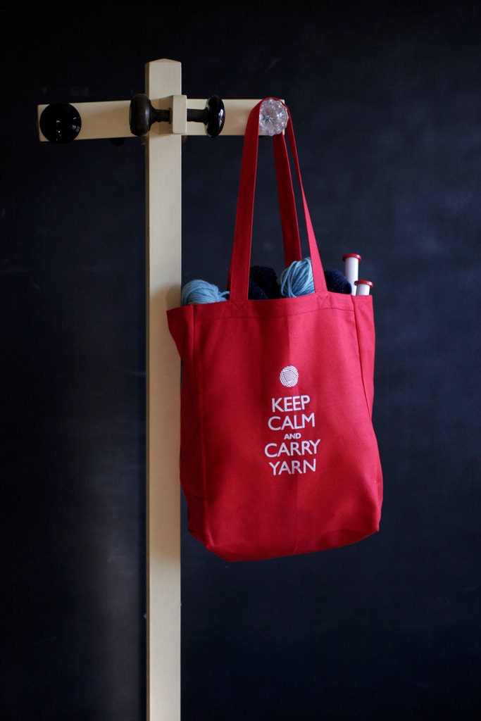 Canvas Knitting/Crochet Tote - Keep Calm and Carry Yarn - Red