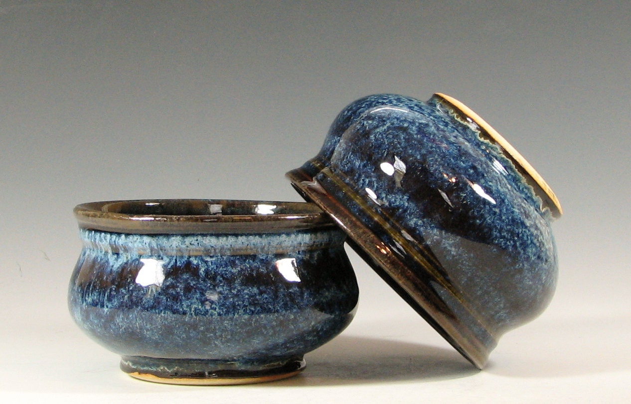 Bowl ceramic cereal, soup dessert, stoneware tableware, glazed in caramel blue, handmade by hughes pottery