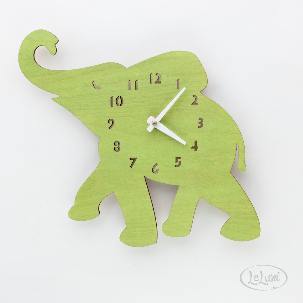The "Baby Lime Green Elephant" designer wall mounted clock from LeLuni
