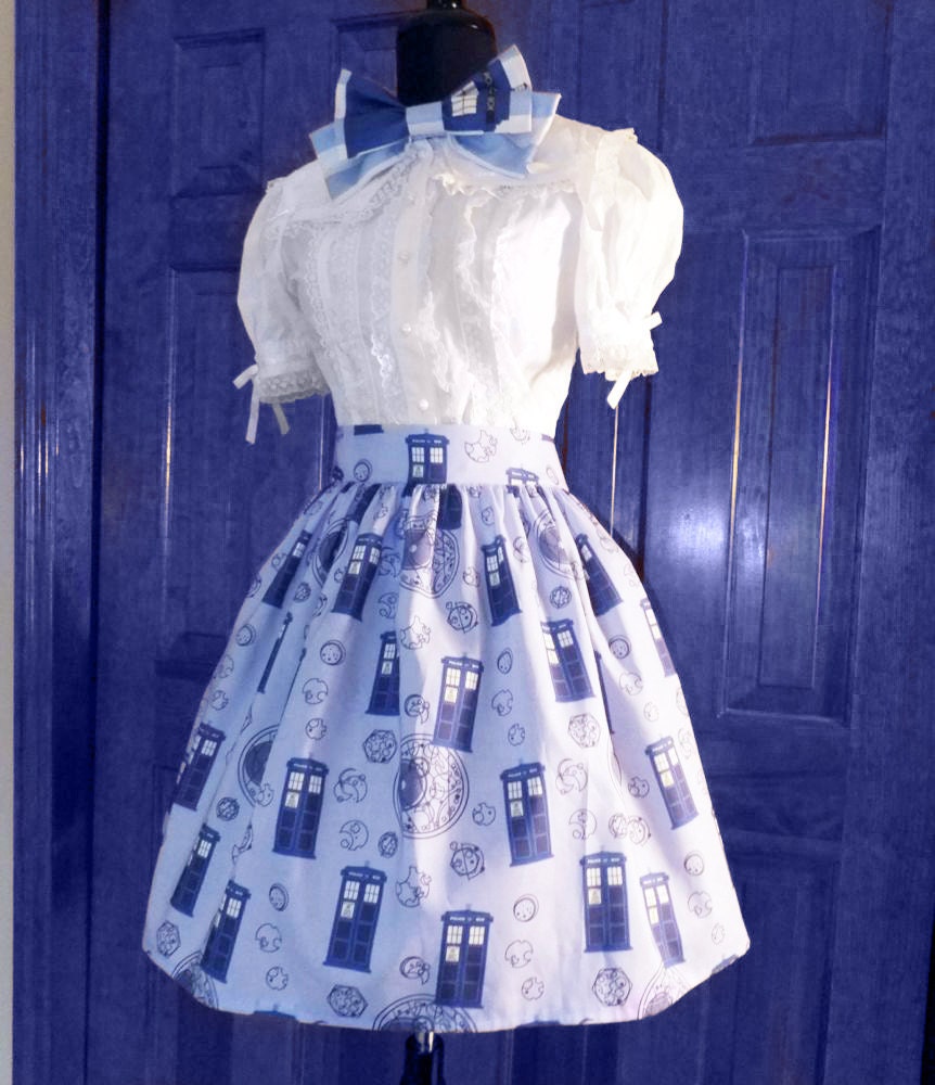 Tardis Lolita Skirt- custom made, cotton fabric- doctor who inspired