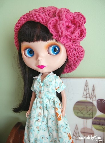 Knitted Slouchy Hat for Blythe - Rose Pink